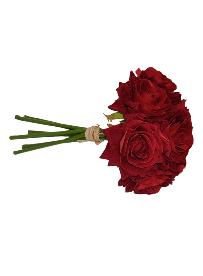 ALJUNAIFI - Decorative Bundle Of Artificial Roses Damask Red/Green 7cm - Image 1