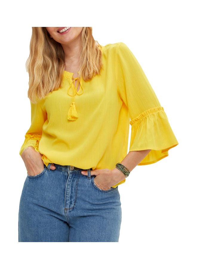 DeFacto Solid Pattern Crinkle Blouse Yellow  - Image 1