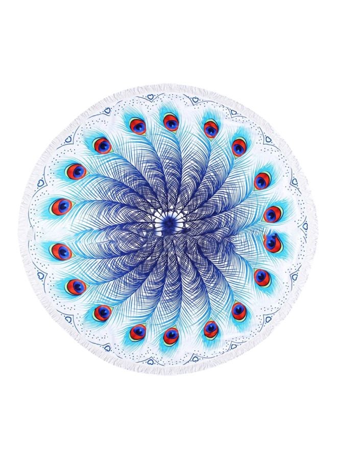 منشفة شاطئ بطبعة ريش الطاووس أزرق/ أبيض 10x10x20سم