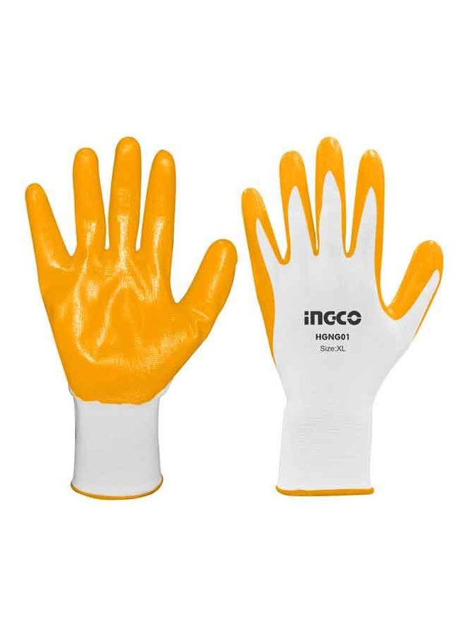 INGCO Nitrile Coated Gloves White/Orange XL 