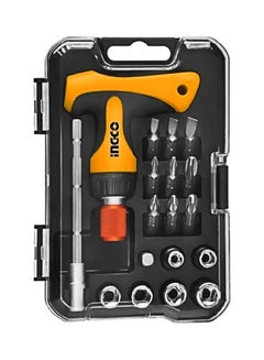 INGCO 18-Piece Screwdriver With T-Handle Wrench And Reversible Shaft Black/Silver 