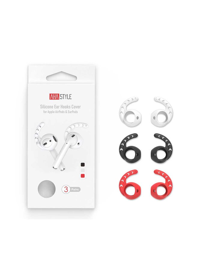 Ahastyle Pair Of 3 Earhooks For Apple AirPods 1/2 Black/White/Red - Image 2