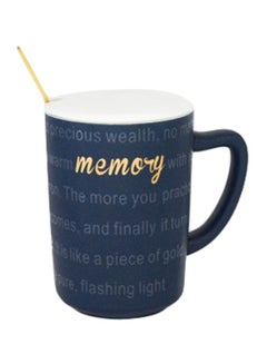Home Concept Tea Cup Lid With Spoon Blue 10x9x14cm 