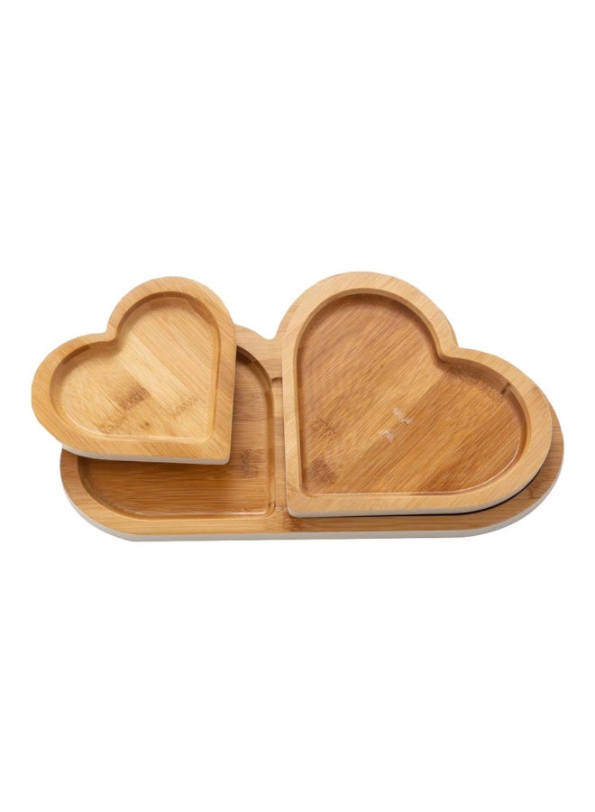 Tessie & Jessie 3-Piece Heart Shape Snaks Plate Brown/White 34x20x15cm - Image 1