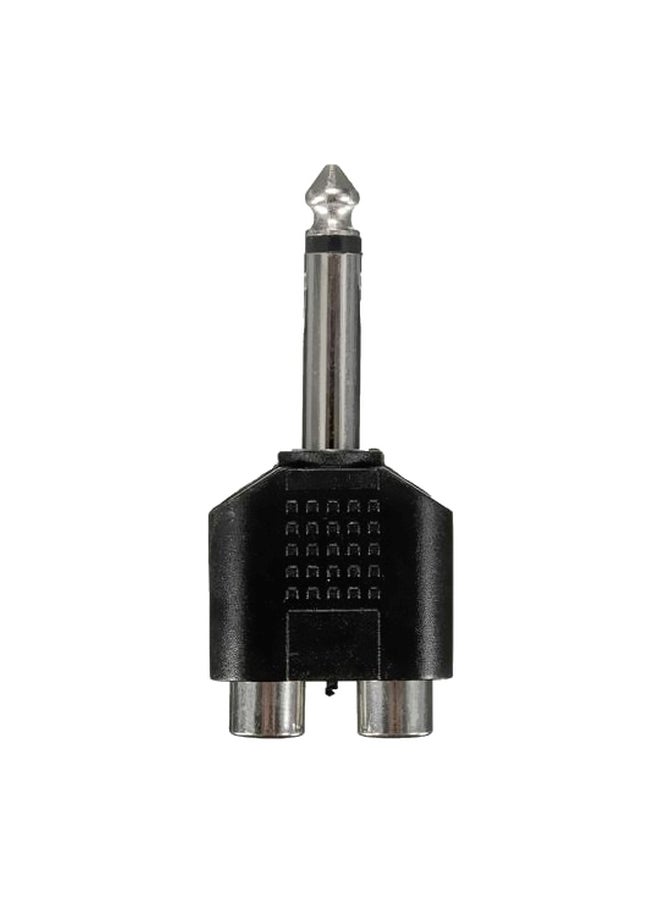 Male Mono To Dual RCA Female Jack Splitter Adapter Black/Silver - Image 1