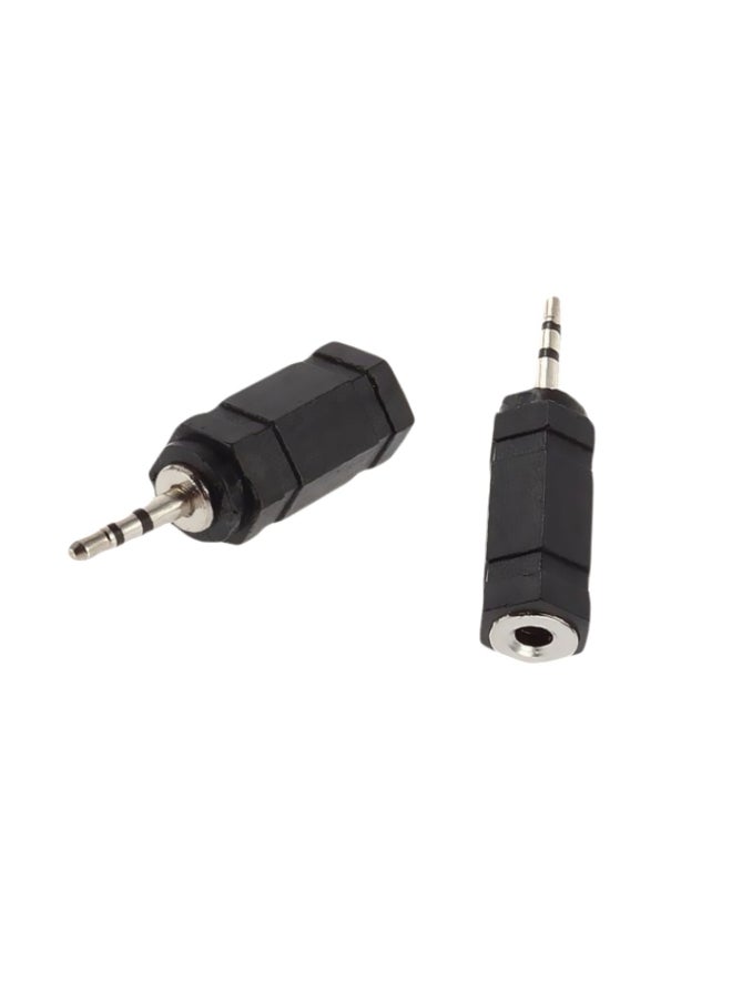 2.5mm Mono Plug Male To 3.5mm Female Headphone Adapter Black/Silver 