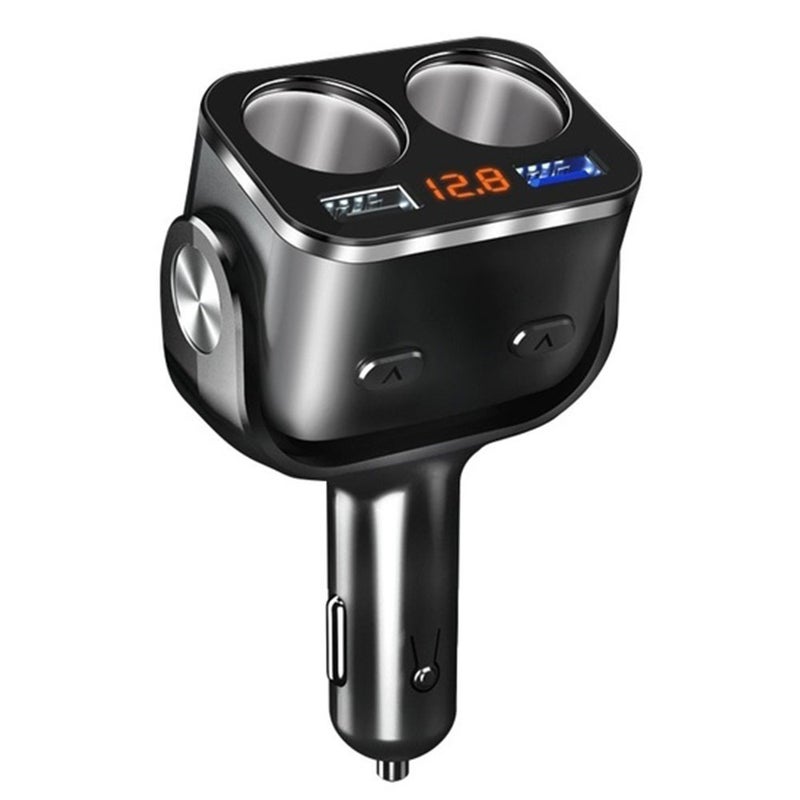 شاحن سيارة بمنفذي USB مع مقبس ولاعة مزدوج أسود