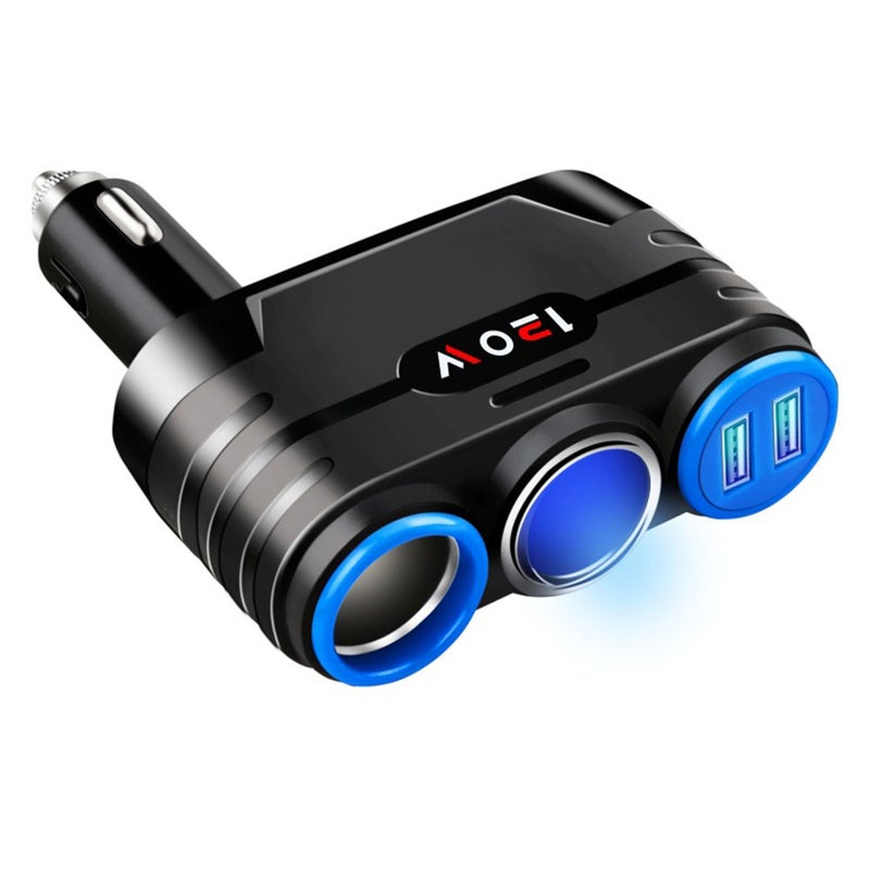 شاحن سيارة بمنفذي USB مع مقبس ولاعة سجائر الأسود / الأزرق