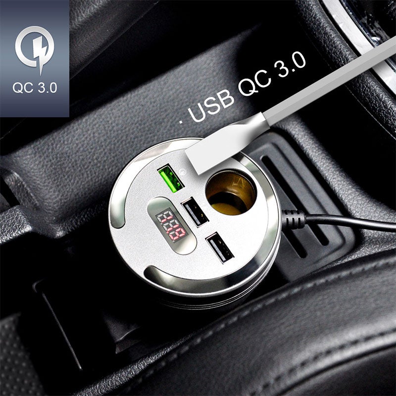 شاحن سيارة بمنفذ USB ثلاثي 3.1 أمبير مع مقبس ولاعة رمادي - Image 2