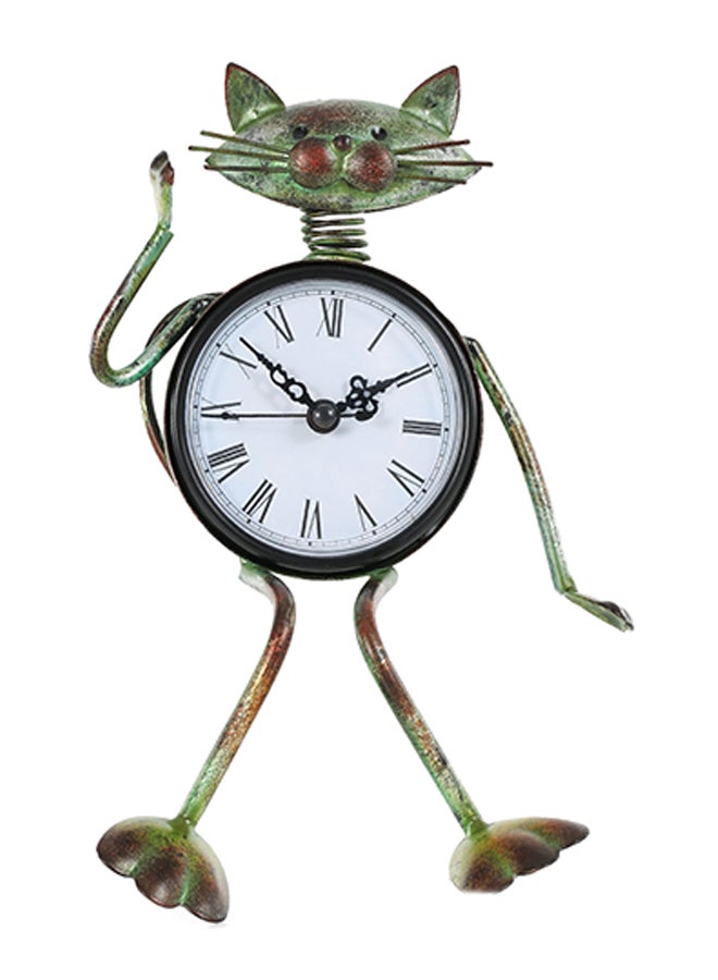 TOOARTS Cat Figurine Analog Table Clock Blackish Green/White/Black 15x9x22cm - Image 1