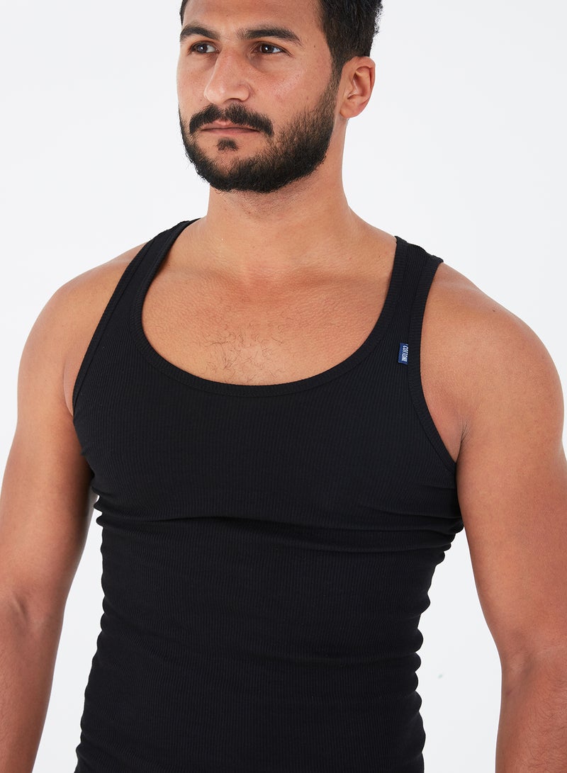COTTONIL - Scoop Neck Derby Solid Undershirt Black - Image 1