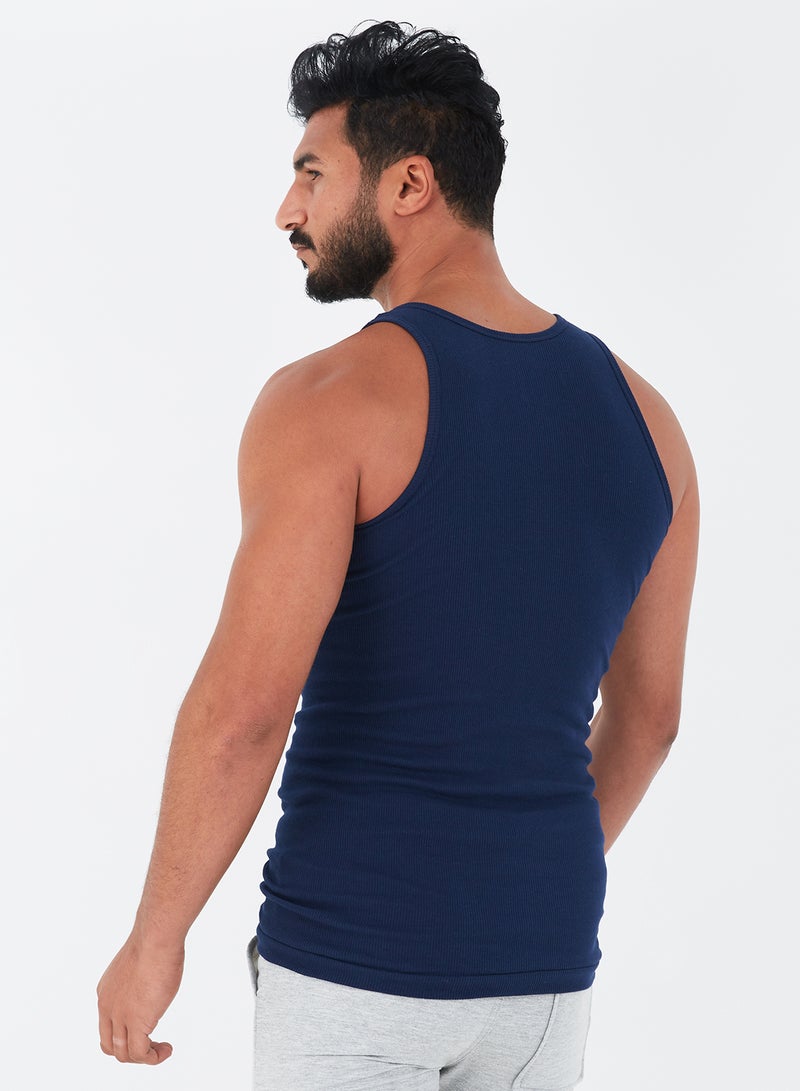 COTTONIL Scoop Neck Derby Solid Undershirt Dark Blue - Image 2