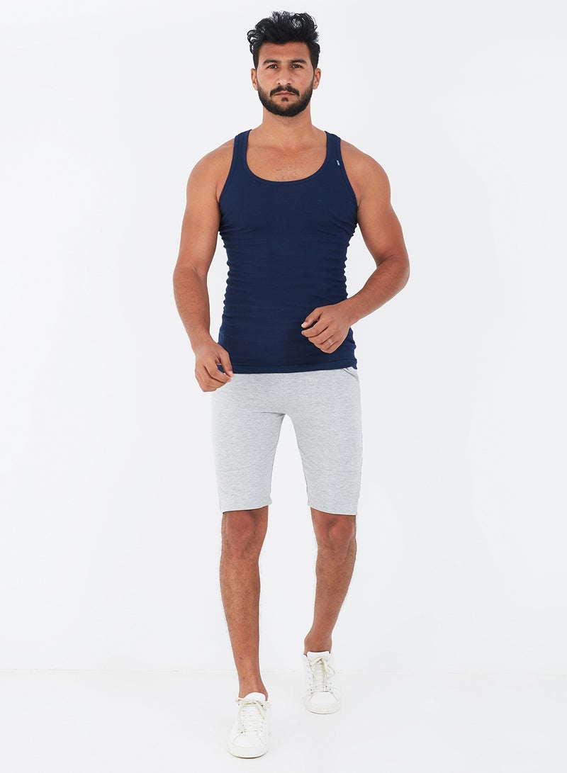 COTTONIL Scoop Neck Derby Solid Undershirt Dark Blue - Image 3