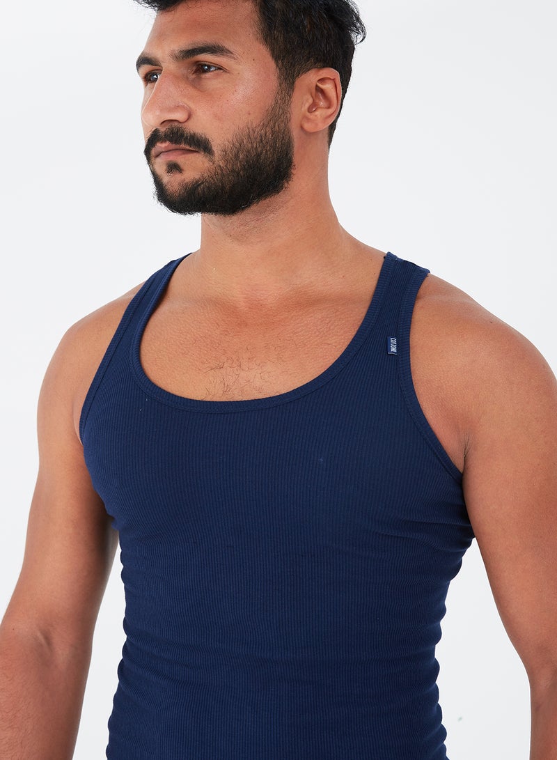 COTTONIL Scoop Neck Derby Solid Undershirt Dark Blue - Image 4