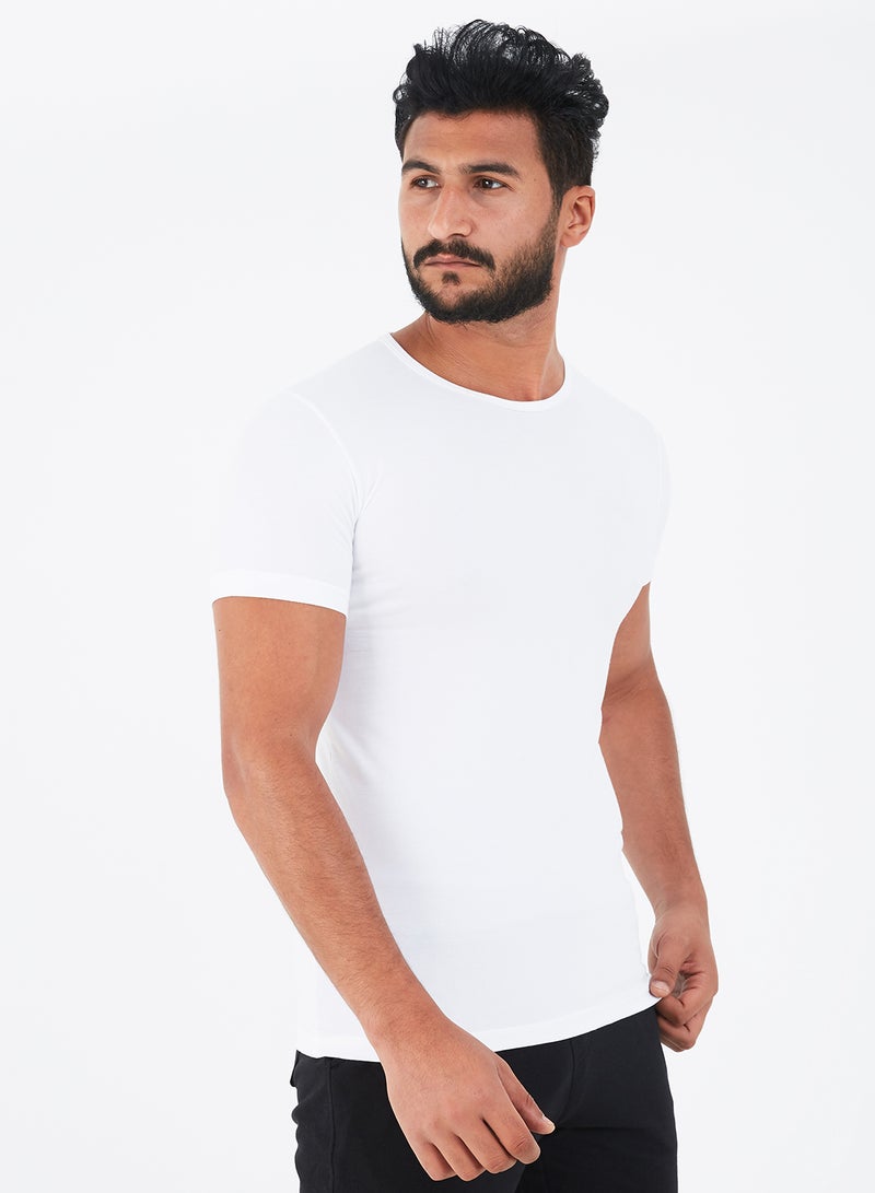 COTTONIL - Solid Design Crew Neck T-Shirt White - Image 1