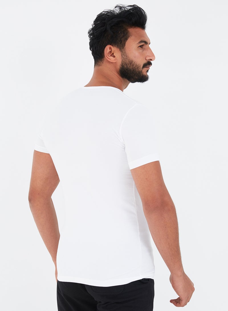 COTTONIL - Solid Design Crew Neck T-Shirt White - Image 1