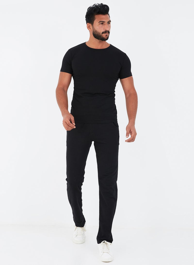 COTTONIL - Solid Design Crew Neck T-Shirt Black - Image 1