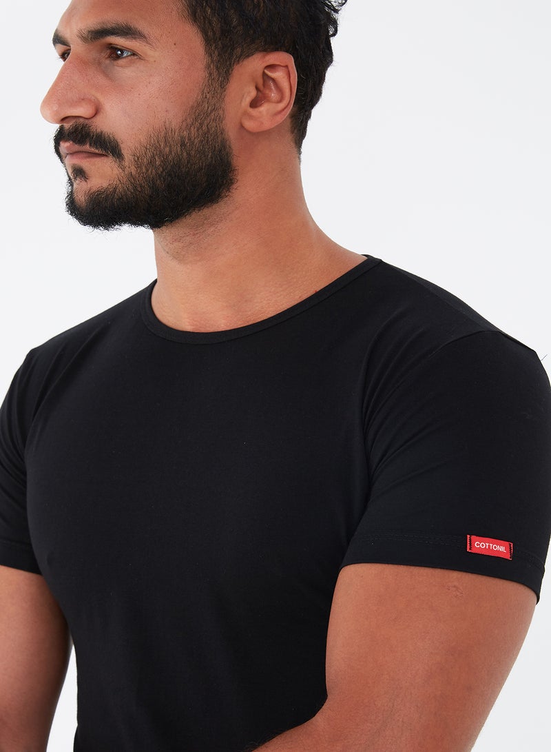 COTTONIL - Solid Design Crew Neck T-Shirt Black - Image 1