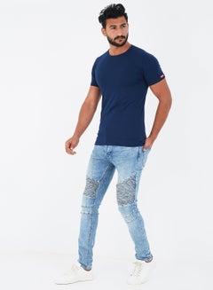 COTTONIL Solid Design Crew Neck T-Shirt Blue  - Image 3