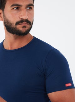 COTTONIL Solid Design Crew Neck T-Shirt Blue  - Image 4