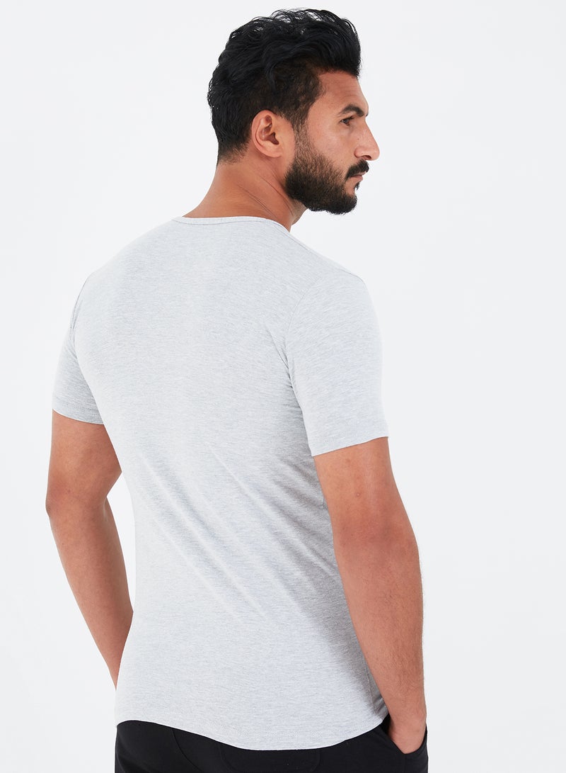 COTTONIL - Solid Design Crew Neck T-Shirt Grey - Image 1