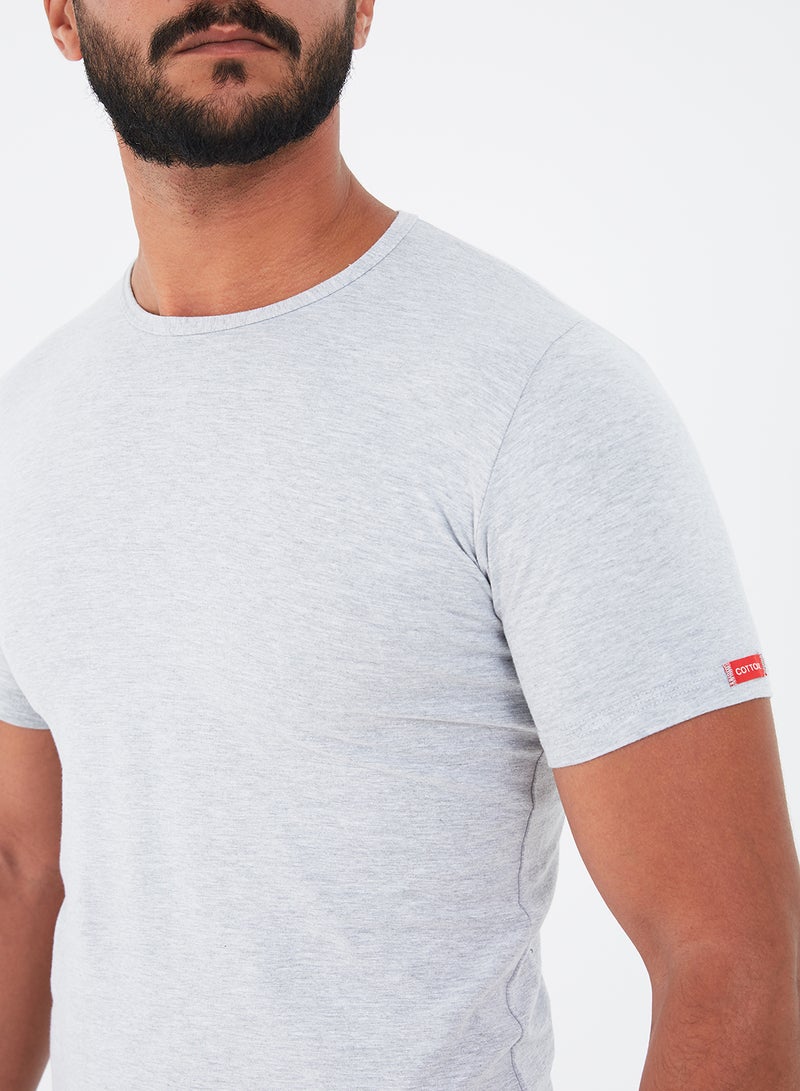 COTTONIL - Solid Design Crew Neck T-Shirt Grey - Image 1
