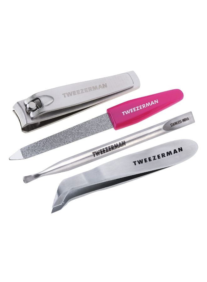 تويزرمان طقم أدوات صغيرة للعناية بالأظافر مكون من 4 قطع وردي / فضي