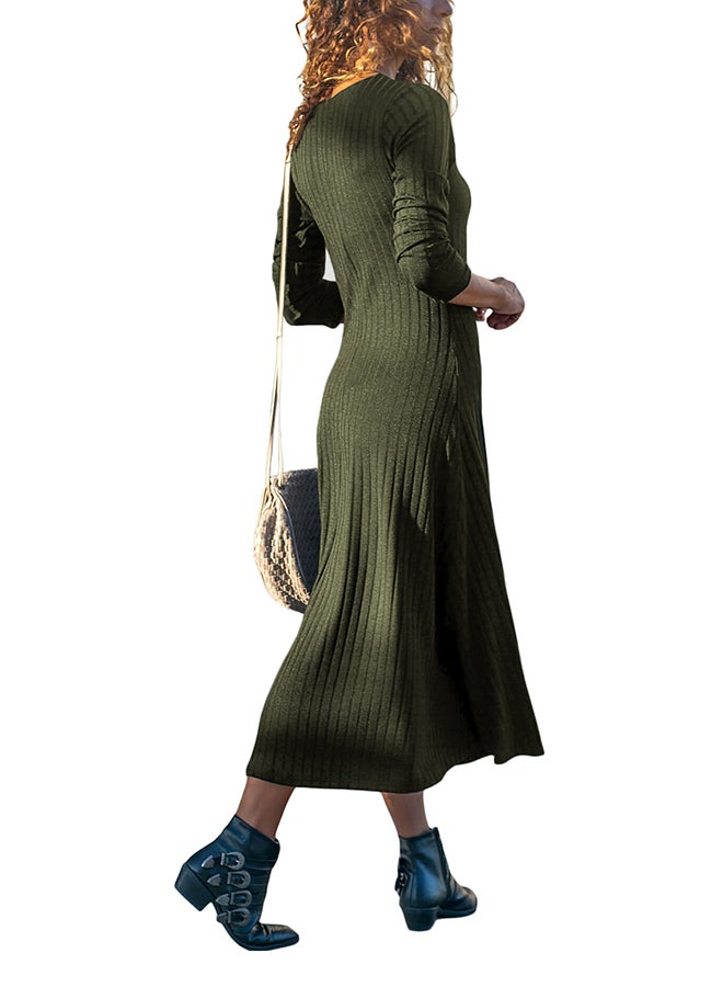 Long Sleeve Front Buttoned Maxi Dress Green  - Image 2