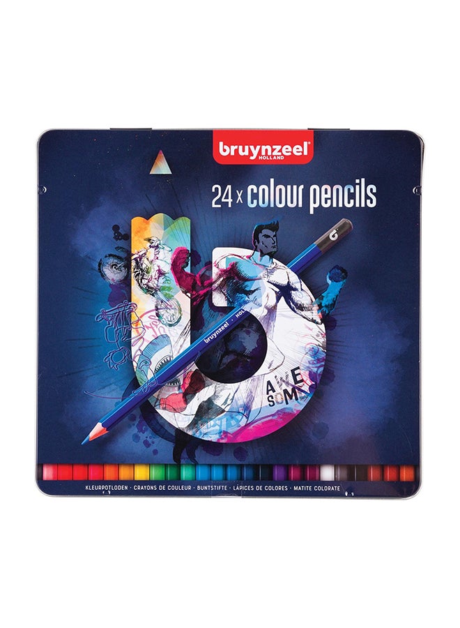 بروينزيل مجموعة أقلام تلوين من 24 قطعة مع علبة معدنية متعدد الألوان