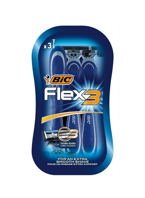 3 Piece Comfort Flex Razors Silver/Blue