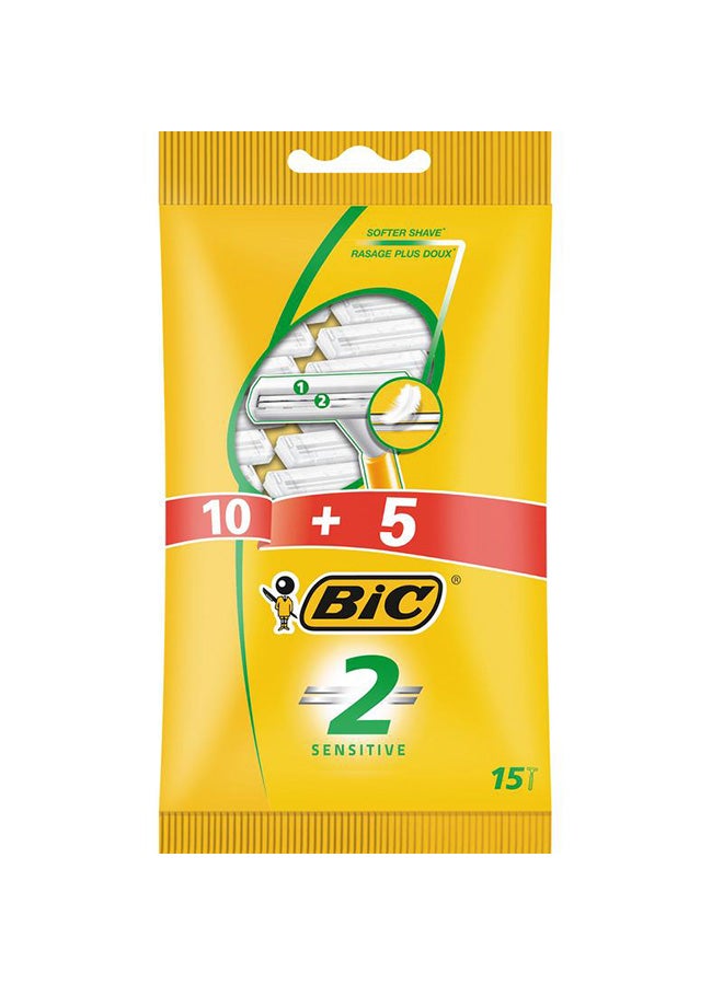 بيك شفرات حلاقة 2 سينسيتف من 15 قطعة أصفر/فضي