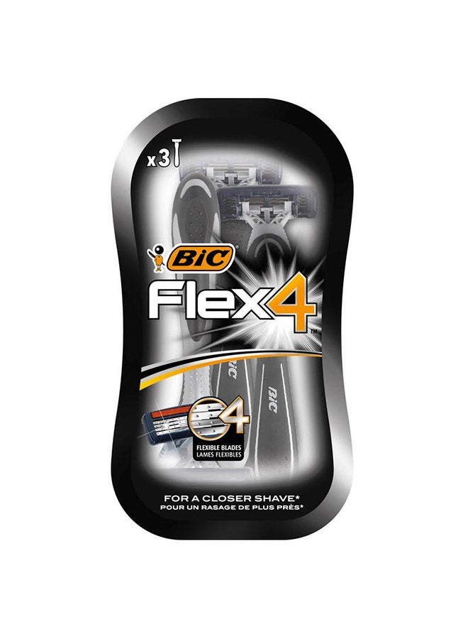 3 Piece Flex4 Comfort Blister Razors Black