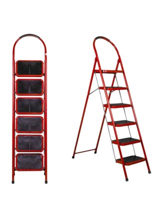 6 Steps Foldable Metal Ladder Red/Black 180centimeter - v1562733688/N27622254A_1