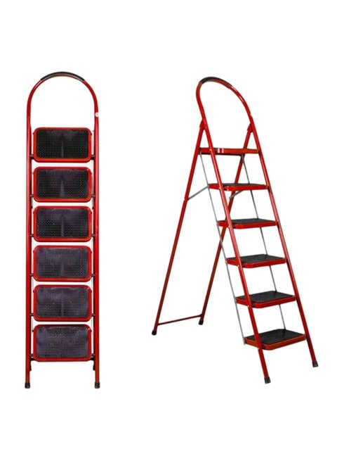 6 Steps Foldable Metal Ladder Red/Black 180centimeter