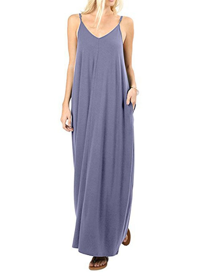 Solid Pattern Maxi Dress Blue Grey - Image 3