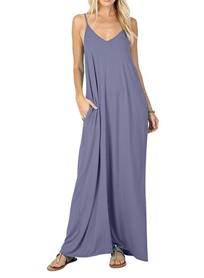 Solid Pattern Maxi Dress Blue Grey - Image 1