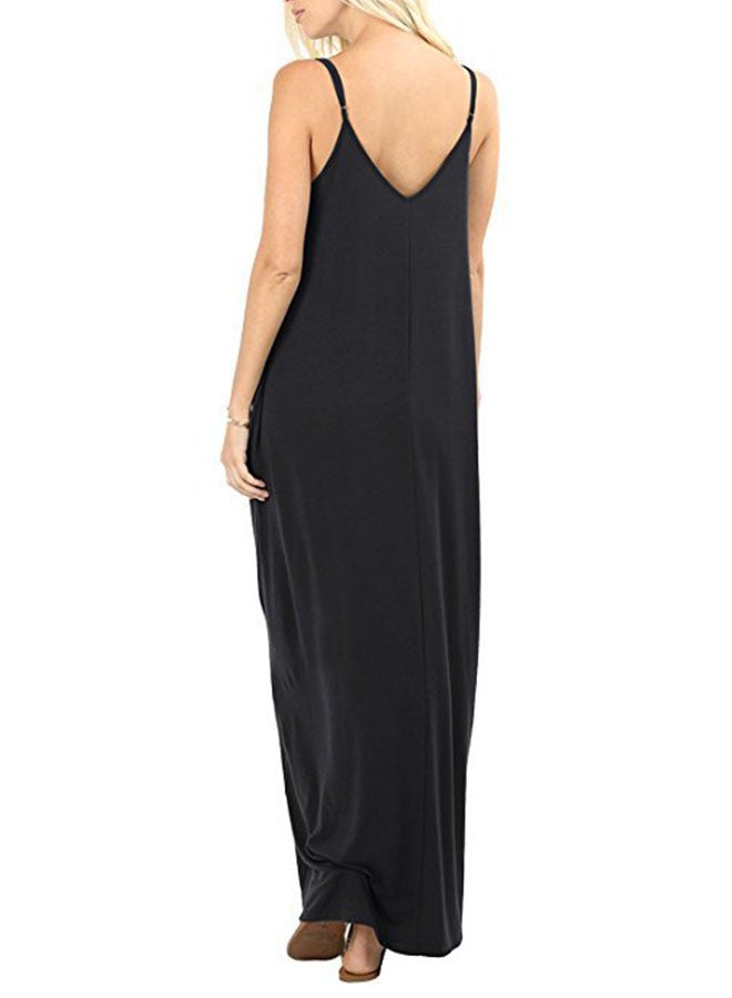 Solid Pattern Maxi Dress Black  - Image 2