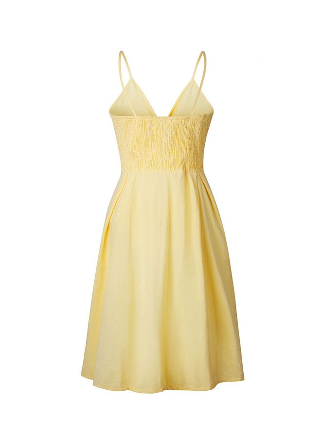 Solid Pattern Midi Dress With Tie-Up Front Yellow  - Image 2