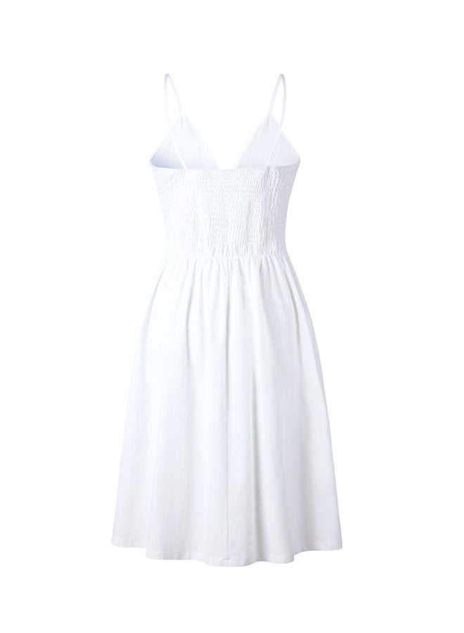 Solid Pattern Midi Dress With Tie-Up Front White  - Image 2
