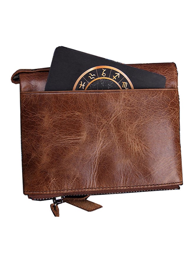 Leather Wallet  With Double Zipper Brown