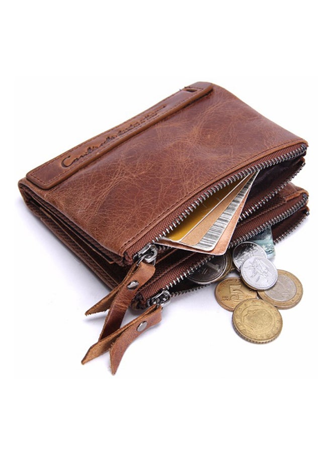 Leather Wallet  With Double Zipper Brown