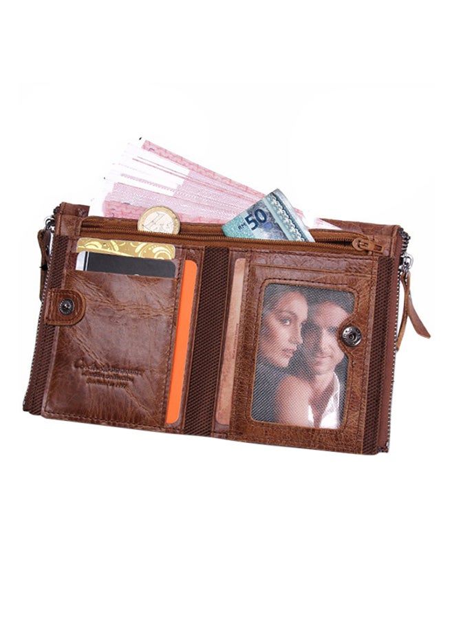 Leather Wallet  With Double Zipper Brown