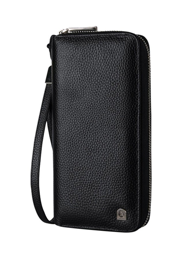 LAORENTOU Leather Zipper Wallet With Wrist Strap Black  - Image 1