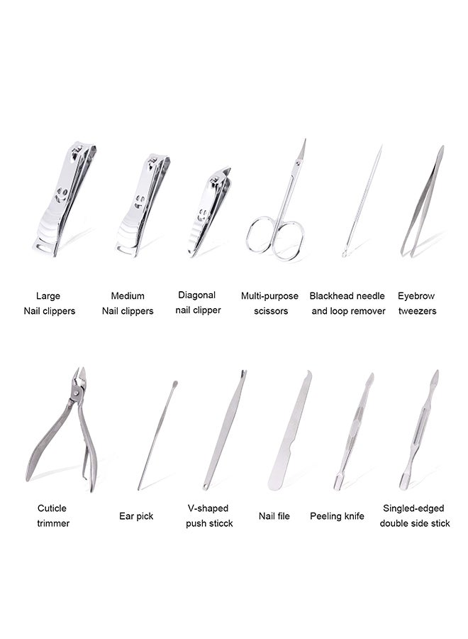 12-Piece Manicure Pedicure Set Silver