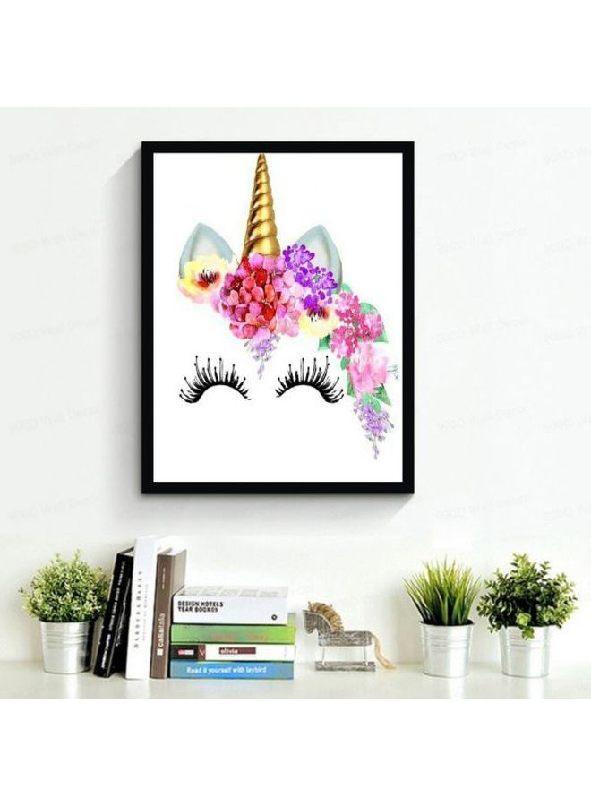 لوحة فنية بتصميم أحادي القرن أبيض/وردي/أسود 50x70سم