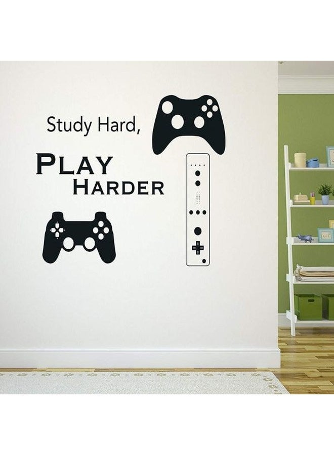 ملصق جداري بطبعة عبارة "Study Hard And Play Harder" أسود 120x80سم