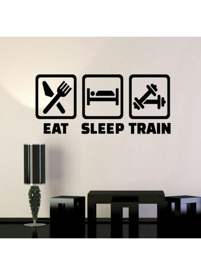 ملصق جداري بطبعة تعبر عن الأكل والنوم والتدريب مع عبارة "Eat Sleep Train" أسود 65x38سم