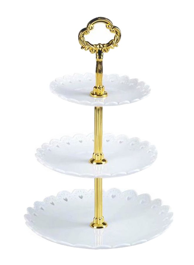 Three-Layer Fruit Plate Stand White/Gold 22centimeter