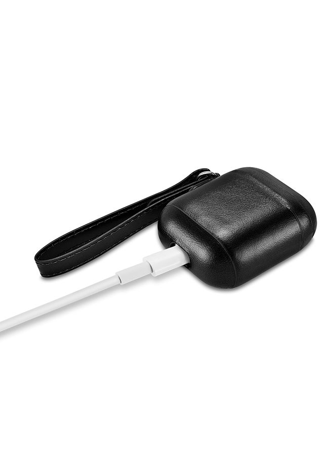 Protective Carry Case With LED Indicator Hole And Wrist Strap For Apple AirPods Black