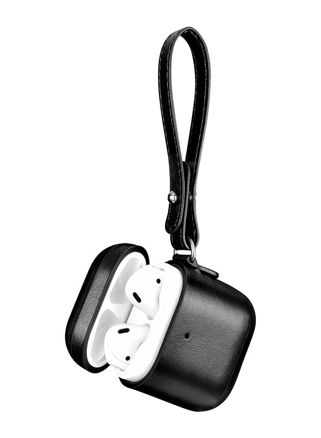 Protective Carry Case With LED Indicator Hole And Wrist Strap For Apple AirPods Black